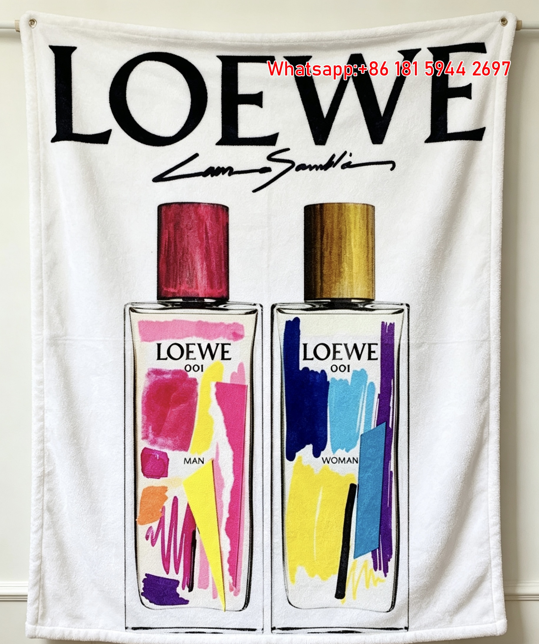 LOEWE 001 Man Woman Perfume Print Flannel Throw Blanket for Sofa Decor L115